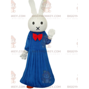 Στολή μασκότ White Bunny BIGGYMONKEY™ με μπλε φόρεμα και