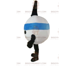 Leende vit ballong BIGGYMONKEY™ maskotdräkt med blå bandana -