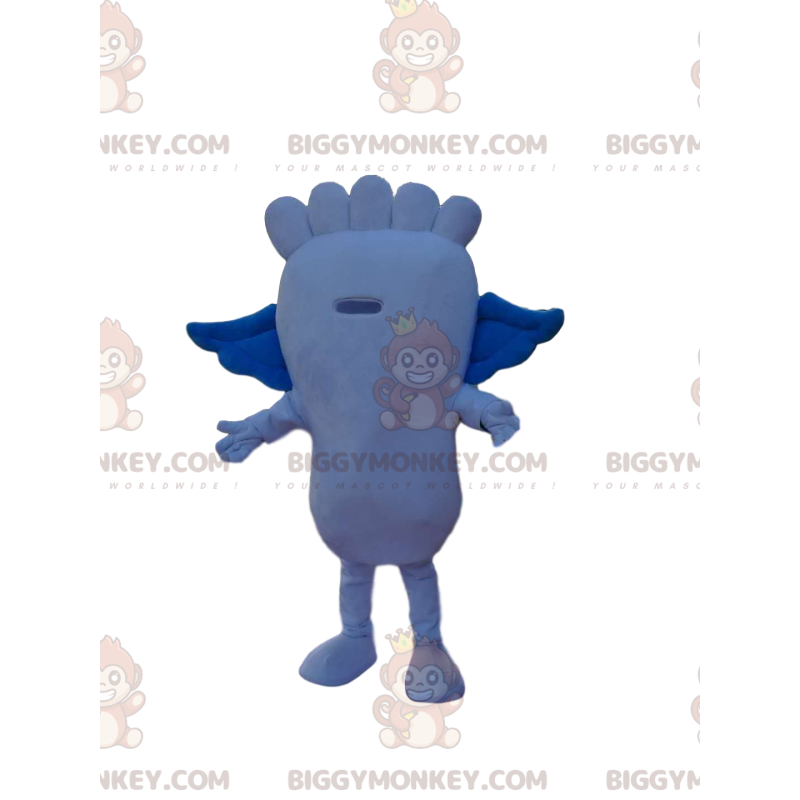 Traje de mascote BIGGYMONKEY™ Pé azul com asas pequenas –