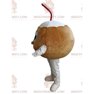 Coconut BIGGYMONKEY™ Mascot Costume with Red and White Straw –