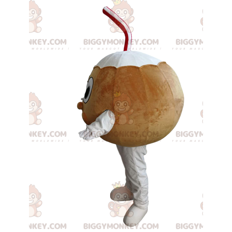 Kokosowy kostium maskotki BIGGYMONKEY™ z biało-czerwoną słomką