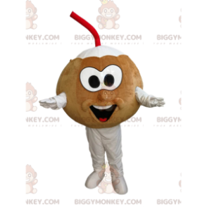 Kokosnød BIGGYMONKEY™ maskotkostume med rødt og hvidt strå -