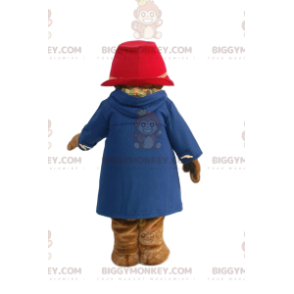 Björnen BIGGYMONKEY™ maskotdräkt med blå kappa och rosa hatt -