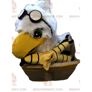 BIGGYMONKEY™ White Eagle Head Maskotdräkt med flygglasögon -
