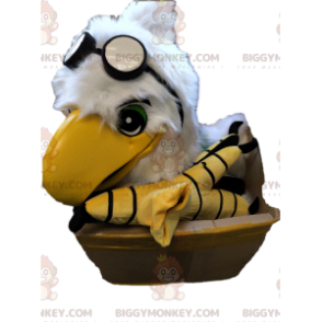 BIGGYMONKEY™ White Eagle Head Maskotdräkt med flygglasögon -