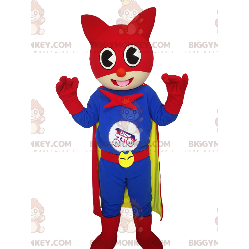 Kostým maskota kočky BIGGYMONKEY™ s kostýmem superhrdiny –
