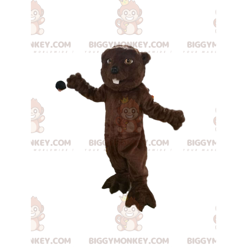 Costume de mascotte BIGGYMONKEY™ de castor marron avec de jolis