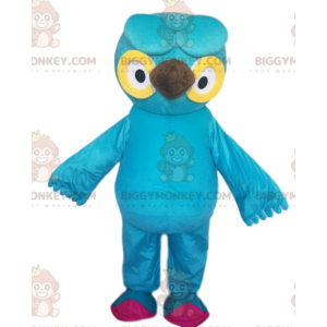 BIGGYMONKEY™ Maskottchen-Kostüm Türkisblaue Eule mit schönen