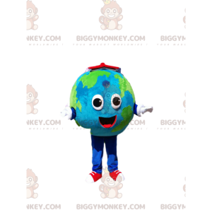 Kostým BIGGYMONKEY™ Earth Maskot s obrovským úsměvem a červenou