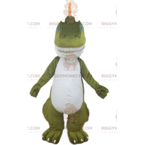 Grün-weißer Dinosaurier BIGGYMONKEY™ Maskottchen-Kostüm mit