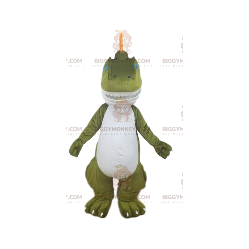 Disfraz de mascota dinosaurio verde y blanco BIGGYMONKEY™ con