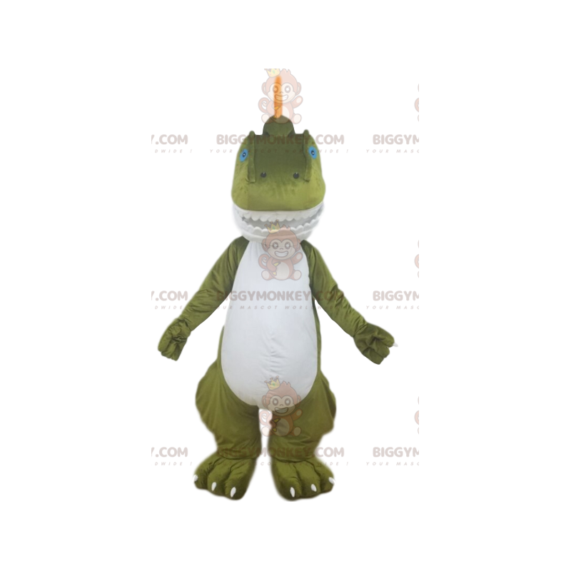 Kostým zelenobílého dinosaura BIGGYMONKEY™ maskota s