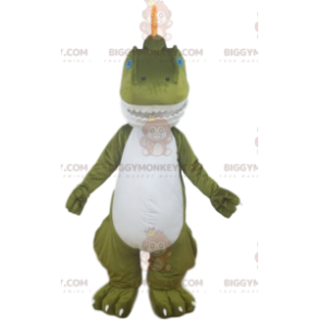 Grün-weißer Dinosaurier BIGGYMONKEY™ Maskottchen-Kostüm mit