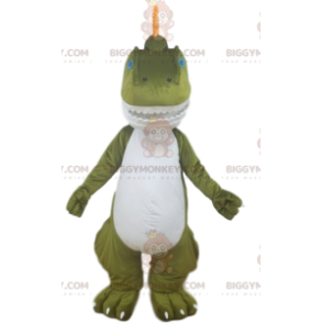 Kostým zelenobílého dinosaura BIGGYMONKEY™ maskota s