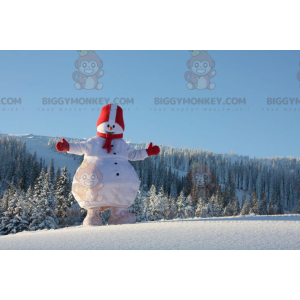 BIGGYMONKEY™ iso valkoinen ja punainen lumiukon maskottiasu -