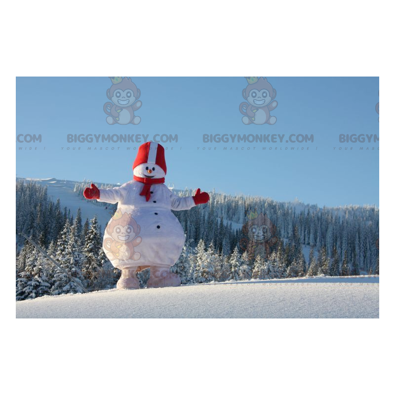 BIGGYMONKEY™ Stor hvid og rød snemandsmaskotkostume -