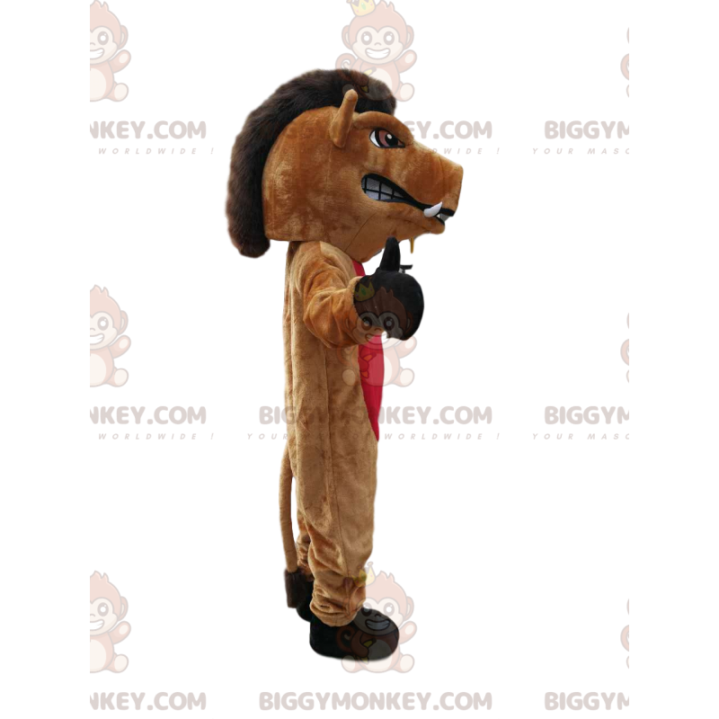 BIGGYMONKEY™ Mascot Costume Menacing Brown and Red Boar with