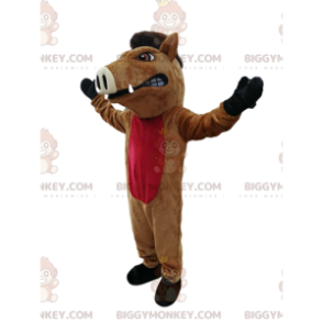 Disfraz de mascota BIGGYMONKEY™ Amenazante jabalí marrón y rojo