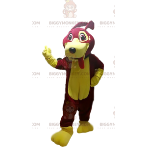 Costume de mascotte BIGGYMONKEY™ de chien fushia et jaune qui