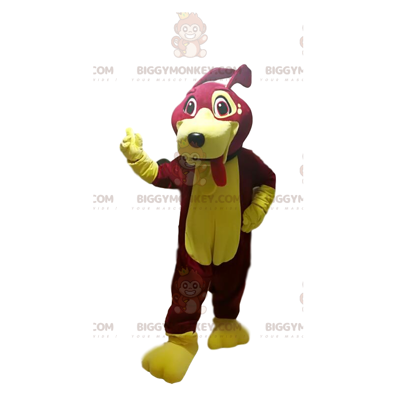 Costume de mascotte BIGGYMONKEY™ de chien fushia et jaune qui