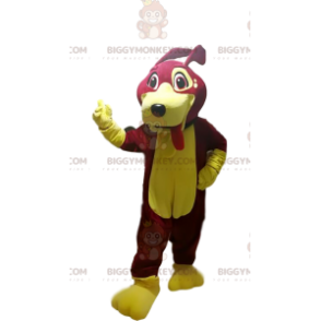 Costume de mascotte BIGGYMONKEY™ de chien fushia et jaune qui