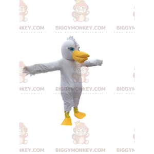 BIGGYMONKEY™ mascottekostuum van witte vogel met leuk embleem