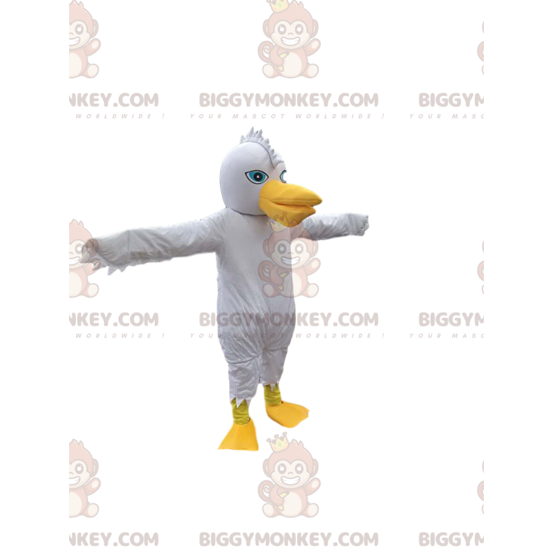 BIGGYMONKEY™ mascottekostuum van witte vogel met leuk embleem