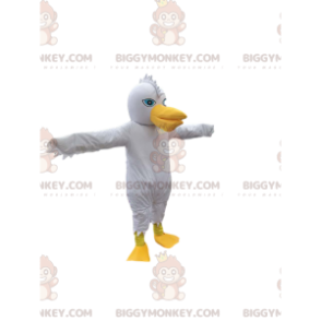 Kostium maskotka białego ptaka BIGGYMONKEY™ z zabawnym herbem i