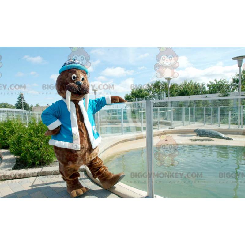 Costume de mascotte BIGGYMONKEY™ de morse marron avec une veste