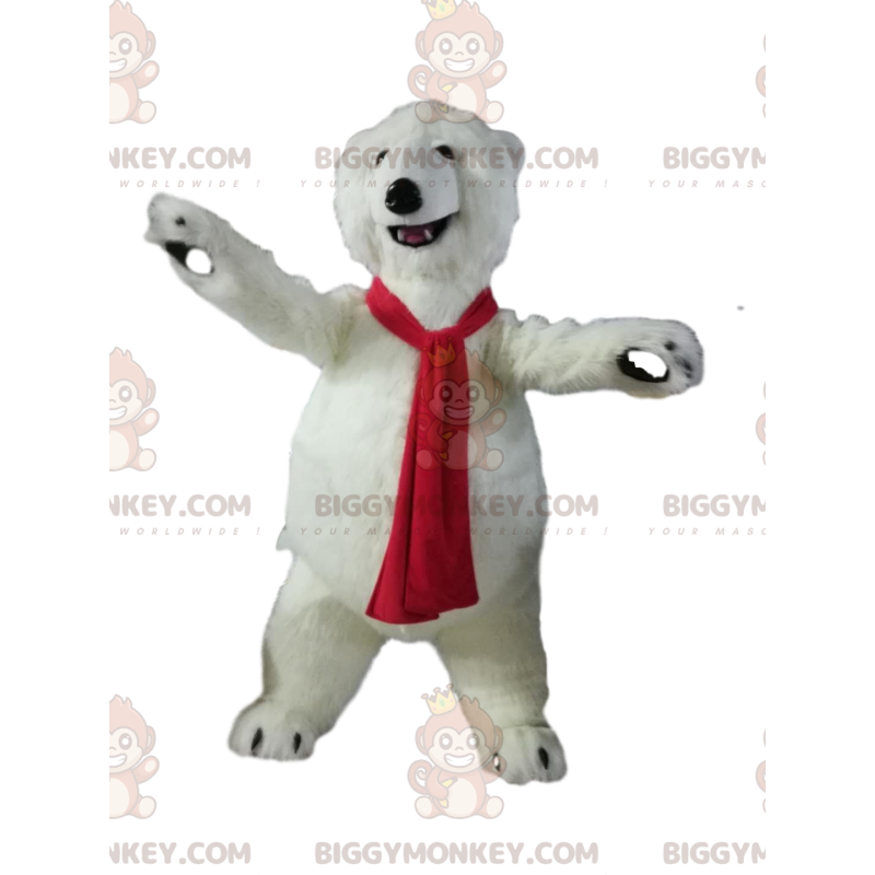 BIGGYMONKEY™ isbjørnmaskotkostume med rødt tørklæde -