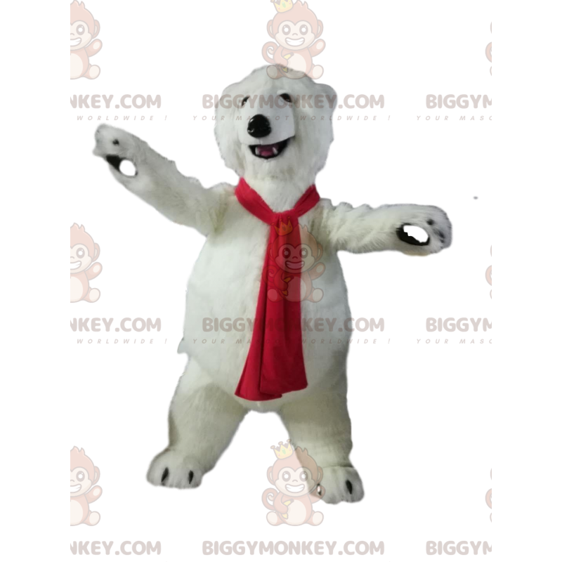 BIGGYMONKEY™ Polar Bear Mascot Costume with Red Scarf –