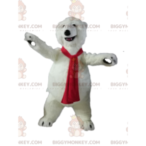 BIGGYMONKEY™ Polar Bear Mascot Costume with Red Scarf –