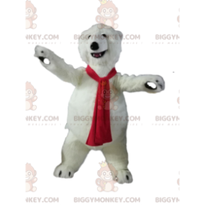 BIGGYMONKEY™ Polar Bear Mascot Costume with Red Scarf -