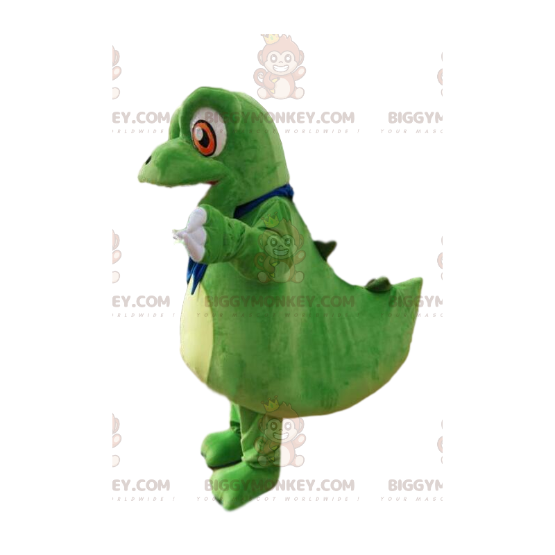 BIGGYMONKEY™ maskotkostume Lille grøn dinosaur med store orange