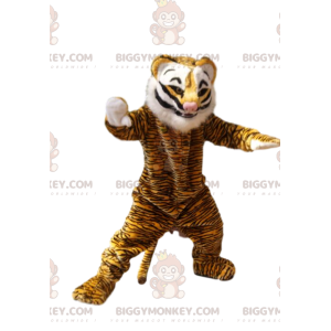 Traje de mascote Tiger BIGGYMONKEY™ com juba branca e focinho