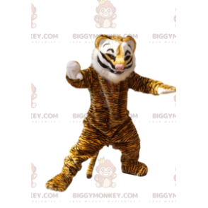 Tiger BIGGYMONKEY™ Mascot Costume with White Mane and Cute Pink