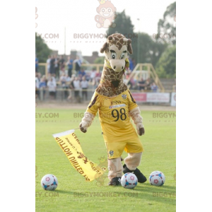 Giraffe BIGGYMONKEY™ mascottekostuum in gele sportkleding -