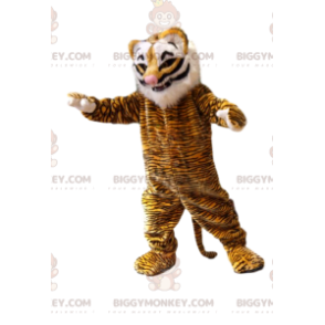 Kostým maskota Tiger BIGGYMONKEY™ s bílou hřívou a roztomilým