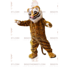 Traje de mascote Tiger BIGGYMONKEY™ com juba branca e focinho