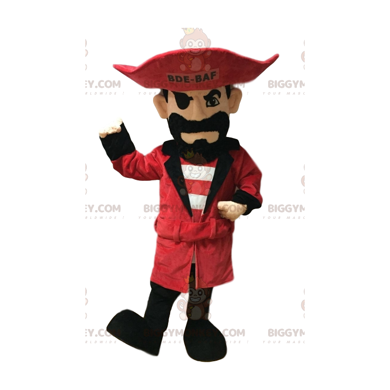 Pirat BIGGYMONKEY™ maskotkostume med rød hat og sort skæg -