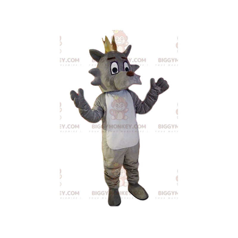 Kostium maskotki BIGGYMONKEY™ Szary i biały pies ze złotą