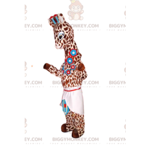 Giraffe BIGGYMONKEY™ mascottekostuum met blauwe bloemen en