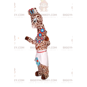 Fantasia de mascote girafa BIGGYMONKEY™ com flores azuis e