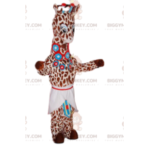 Στολή μασκότ Giraffe BIGGYMONKEY™ με μπλε λουλούδια και ποδιά -