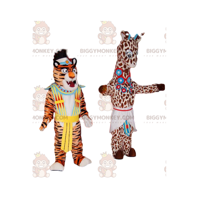 Dúo de disfraces de mascota de jirafa y tigre BIGGYMONKEY™ con