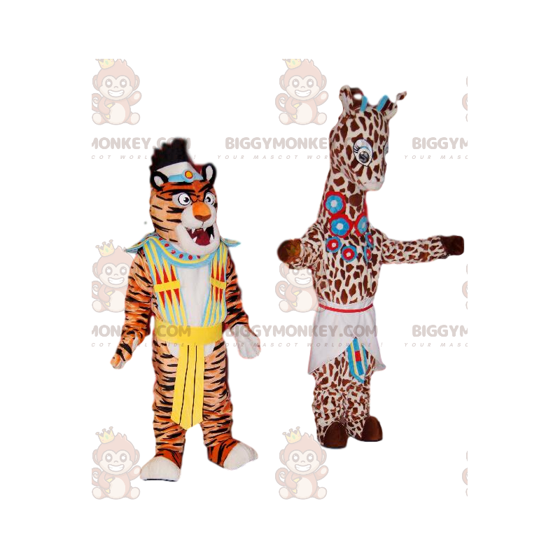 Giraffe and Tiger BIGGYMONKEY™ Mascot Costume Duo with