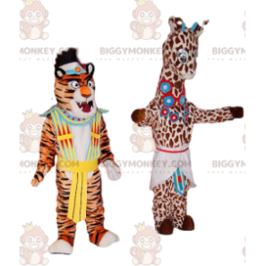 Coppia di costumi mascotte giraffa e tigre BIGGYMONKEY™ con