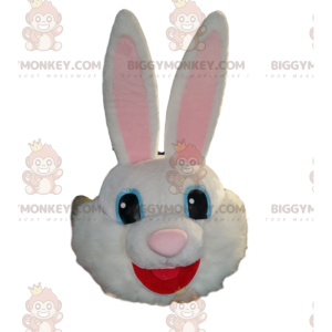 Meget glad hvid kanin BIGGYMONKEY™ maskot kostumehoved -