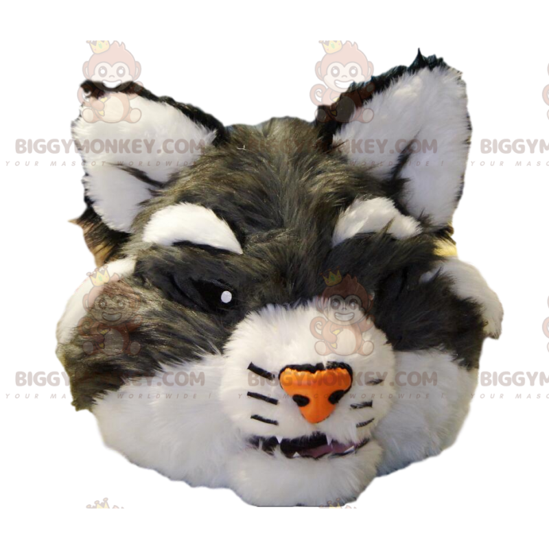 Cabeça de fantasia de mascote de gato selvagem cinza