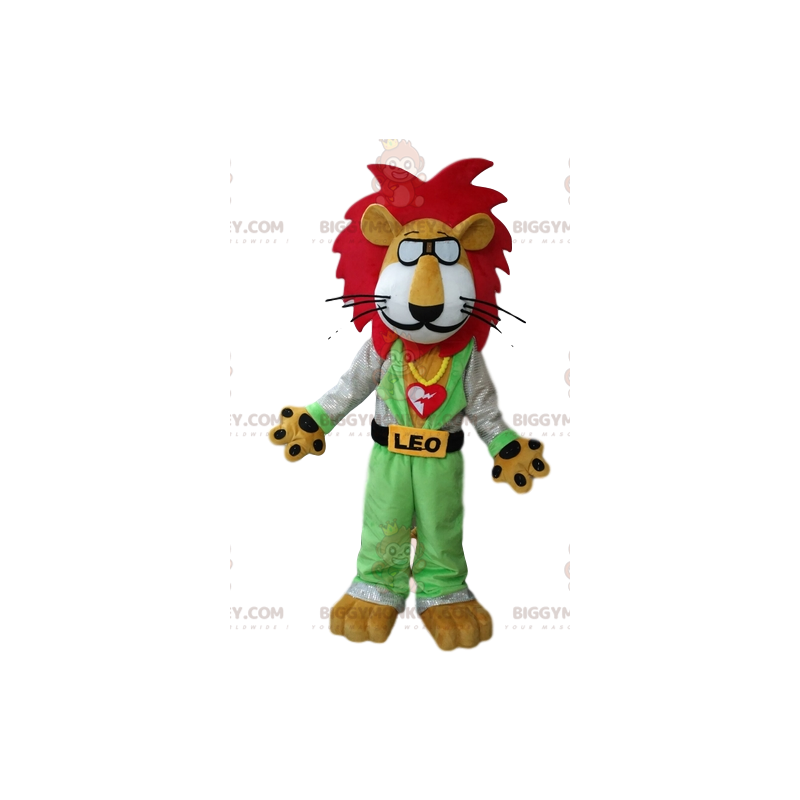 Leo the Lion BIGGYMONKEY™ Mascot Costume with Glasses and Red